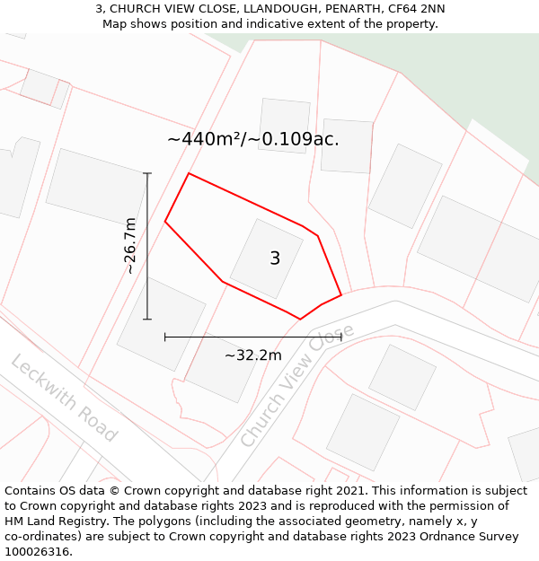 3, CHURCH VIEW CLOSE, LLANDOUGH, PENARTH, CF64 2NN: Plot and title map