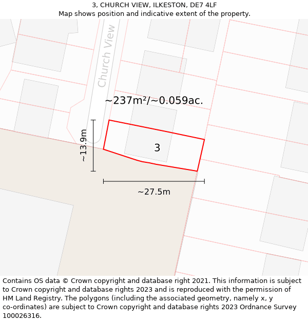 3, CHURCH VIEW, ILKESTON, DE7 4LF: Plot and title map