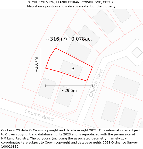 3, CHURCH VIEW, LLANBLETHIAN, COWBRIDGE, CF71 7JJ: Plot and title map