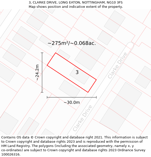 3, CLARKE DRIVE, LONG EATON, NOTTINGHAM, NG10 3FS: Plot and title map