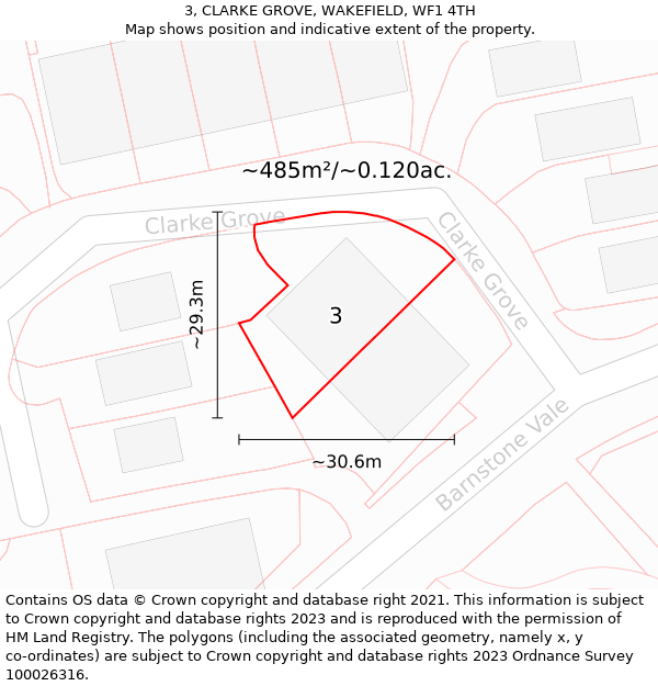 3, CLARKE GROVE, WAKEFIELD, WF1 4TH: Plot and title map