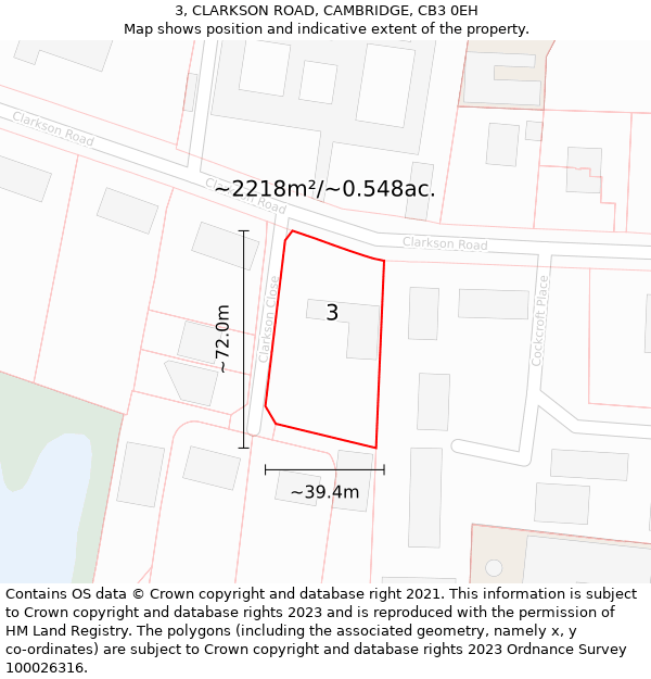 3, CLARKSON ROAD, CAMBRIDGE, CB3 0EH: Plot and title map