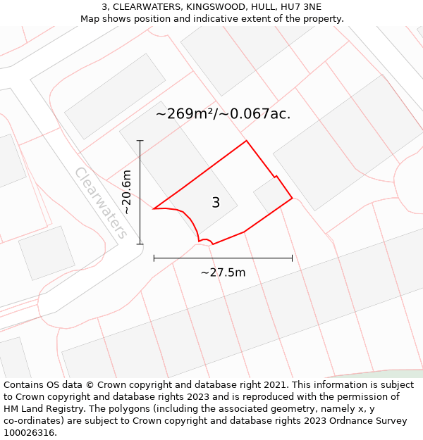 3, CLEARWATERS, KINGSWOOD, HULL, HU7 3NE: Plot and title map