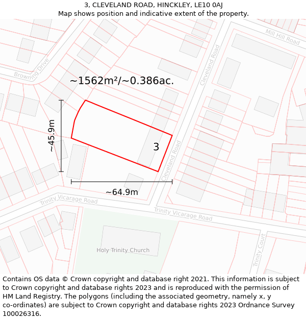 3, CLEVELAND ROAD, HINCKLEY, LE10 0AJ: Plot and title map