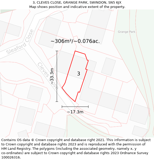 3, CLEVES CLOSE, GRANGE PARK, SWINDON, SN5 6JX: Plot and title map