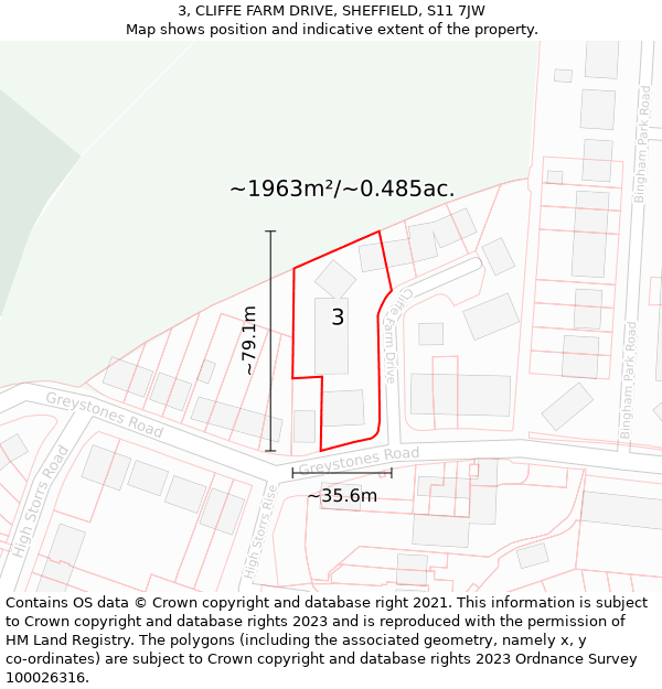 3, CLIFFE FARM DRIVE, SHEFFIELD, S11 7JW: Plot and title map