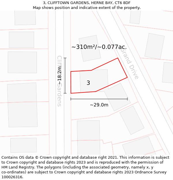 3, CLIFFTOWN GARDENS, HERNE BAY, CT6 8DF: Plot and title map