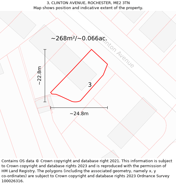 3, CLINTON AVENUE, ROCHESTER, ME2 3TN: Plot and title map