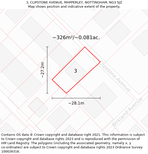 3, CLIPSTONE AVENUE, MAPPERLEY, NOTTINGHAM, NG3 5JZ: Plot and title map