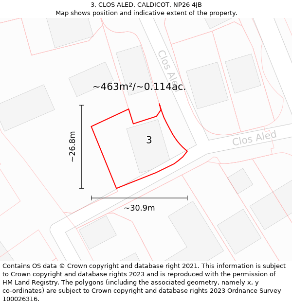 3, CLOS ALED, CALDICOT, NP26 4JB: Plot and title map