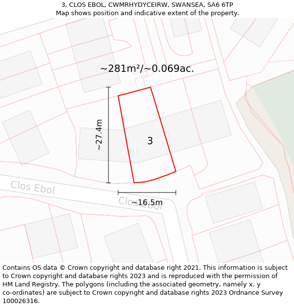 3, CLOS EBOL, CWMRHYDYCEIRW, SWANSEA, SA6 6TP: Plot and title map