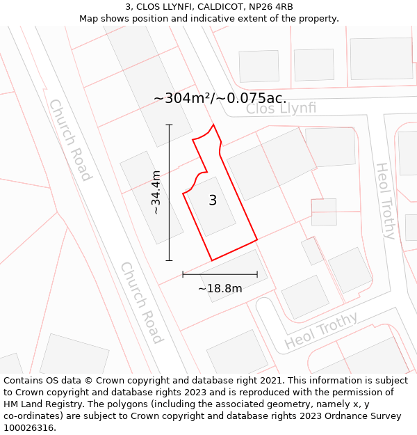 3, CLOS LLYNFI, CALDICOT, NP26 4RB: Plot and title map