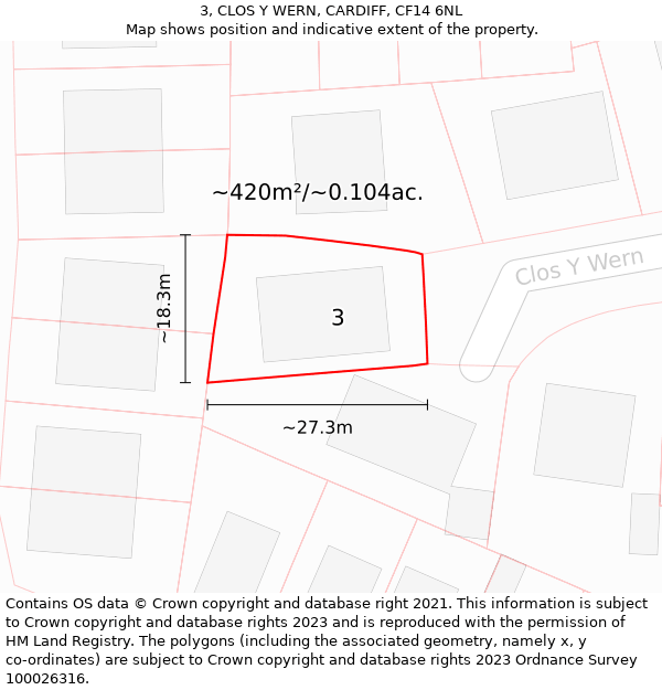 3, CLOS Y WERN, CARDIFF, CF14 6NL: Plot and title map