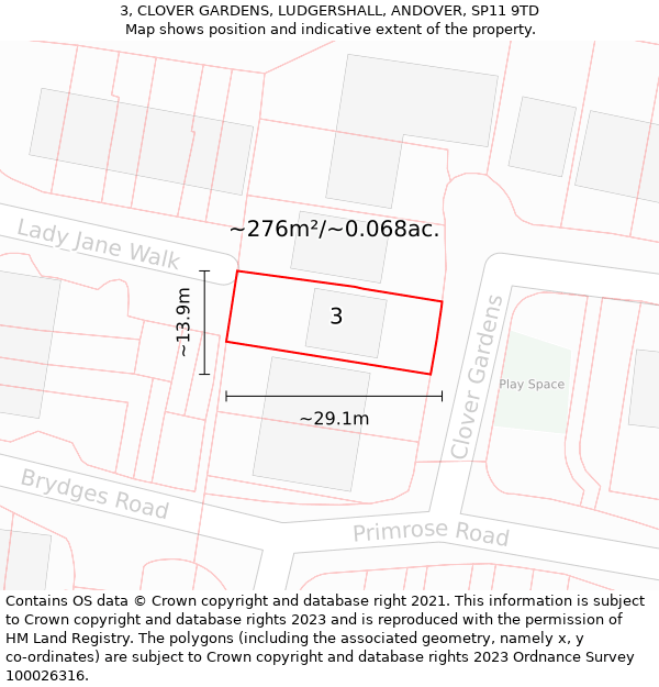 3, CLOVER GARDENS, LUDGERSHALL, ANDOVER, SP11 9TD: Plot and title map