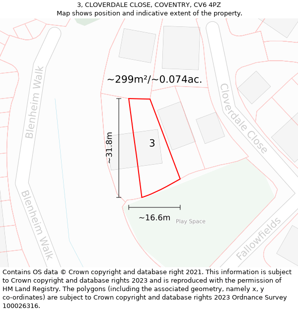 3, CLOVERDALE CLOSE, COVENTRY, CV6 4PZ: Plot and title map