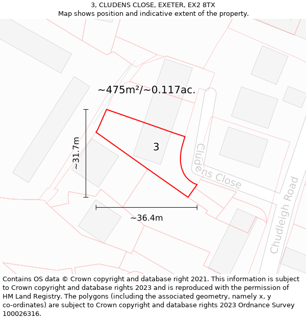 3, CLUDENS CLOSE, EXETER, EX2 8TX: Plot and title map