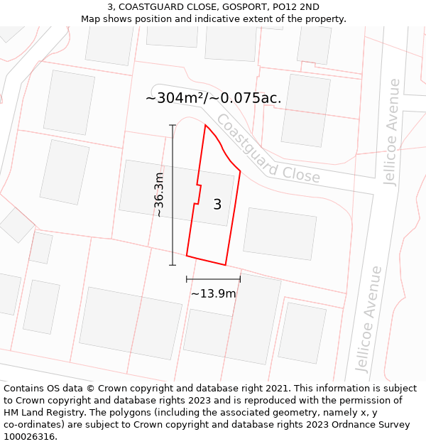 3, COASTGUARD CLOSE, GOSPORT, PO12 2ND: Plot and title map