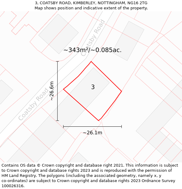 3, COATSBY ROAD, KIMBERLEY, NOTTINGHAM, NG16 2TG: Plot and title map