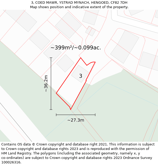 3, COED MAWR, YSTRAD MYNACH, HENGOED, CF82 7DH: Plot and title map