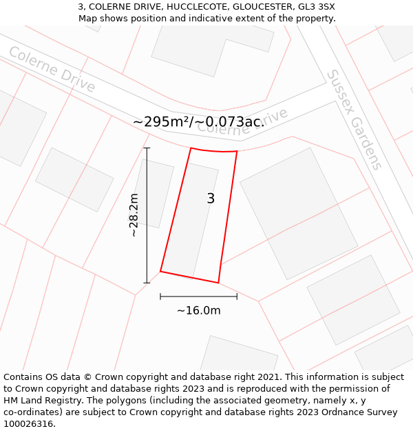 3, COLERNE DRIVE, HUCCLECOTE, GLOUCESTER, GL3 3SX: Plot and title map