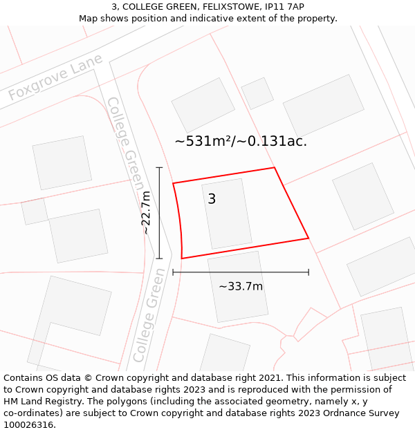 3, COLLEGE GREEN, FELIXSTOWE, IP11 7AP: Plot and title map