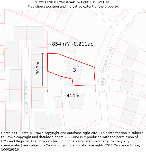 3, COLLEGE GROVE ROAD, WAKEFIELD, WF1 3RL: Plot and title map