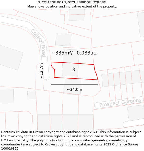 3, COLLEGE ROAD, STOURBRIDGE, DY8 1BG: Plot and title map