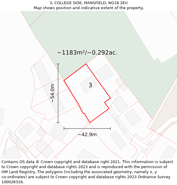 3, COLLEGE SIDE, MANSFIELD, NG18 2EU: Plot and title map