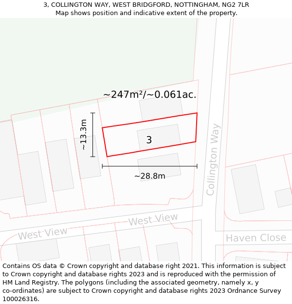 3, COLLINGTON WAY, WEST BRIDGFORD, NOTTINGHAM, NG2 7LR: Plot and title map