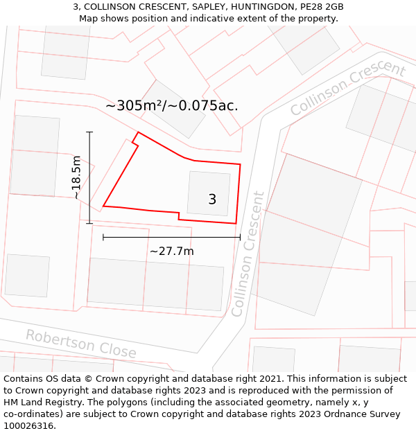 3, COLLINSON CRESCENT, SAPLEY, HUNTINGDON, PE28 2GB: Plot and title map