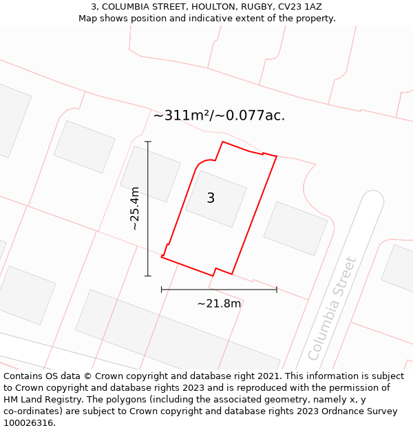 3, COLUMBIA STREET, HOULTON, RUGBY, CV23 1AZ: Plot and title map