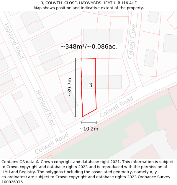 3, COLWELL CLOSE, HAYWARDS HEATH, RH16 4HF: Plot and title map