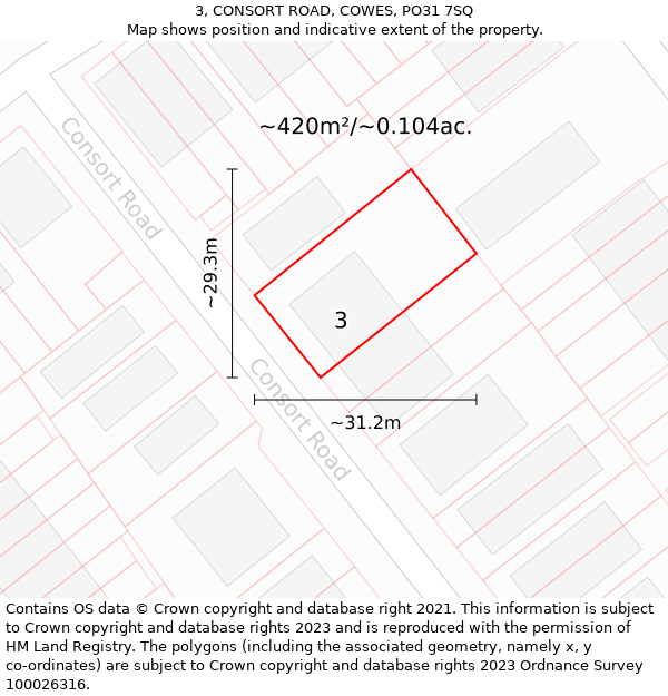 3, CONSORT ROAD, COWES, PO31 7SQ: Plot and title map