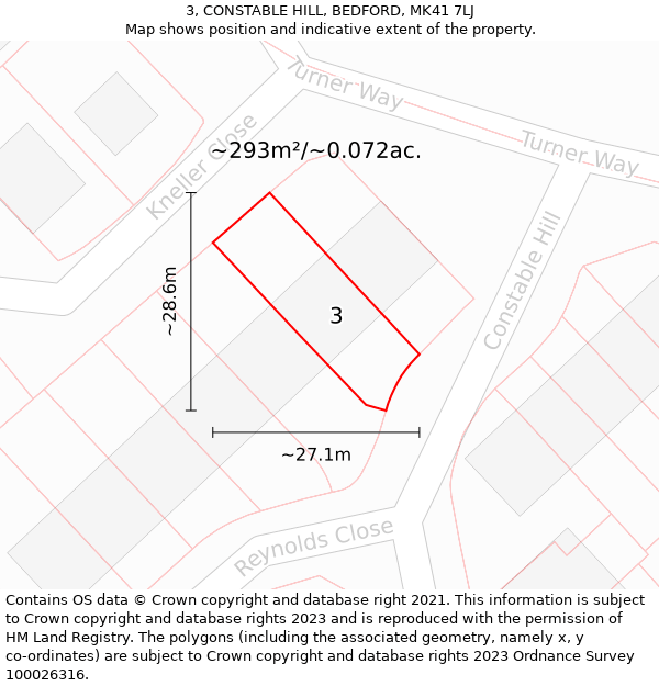 3, CONSTABLE HILL, BEDFORD, MK41 7LJ: Plot and title map