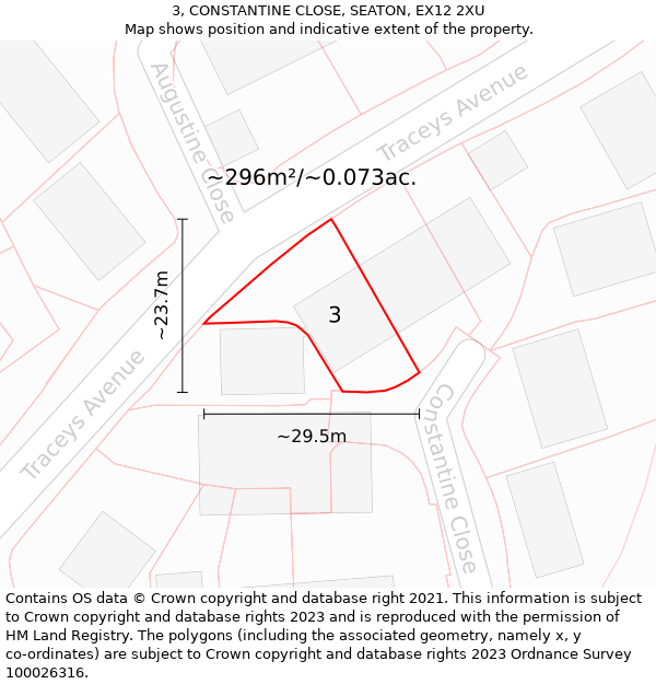 3, CONSTANTINE CLOSE, SEATON, EX12 2XU: Plot and title map