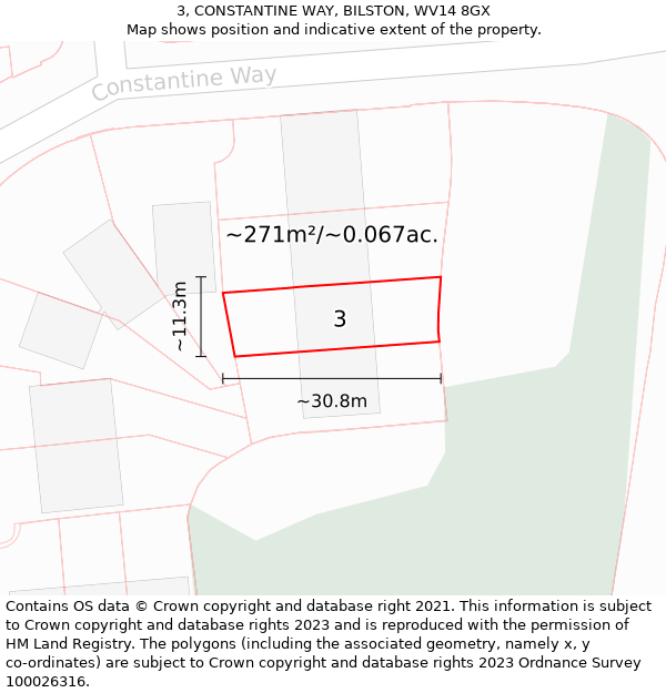 3, CONSTANTINE WAY, BILSTON, WV14 8GX: Plot and title map