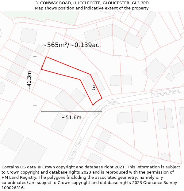 3, CONWAY ROAD, HUCCLECOTE, GLOUCESTER, GL3 3PD: Plot and title map