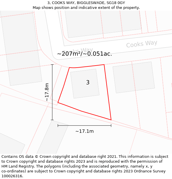 3, COOKS WAY, BIGGLESWADE, SG18 0GY: Plot and title map