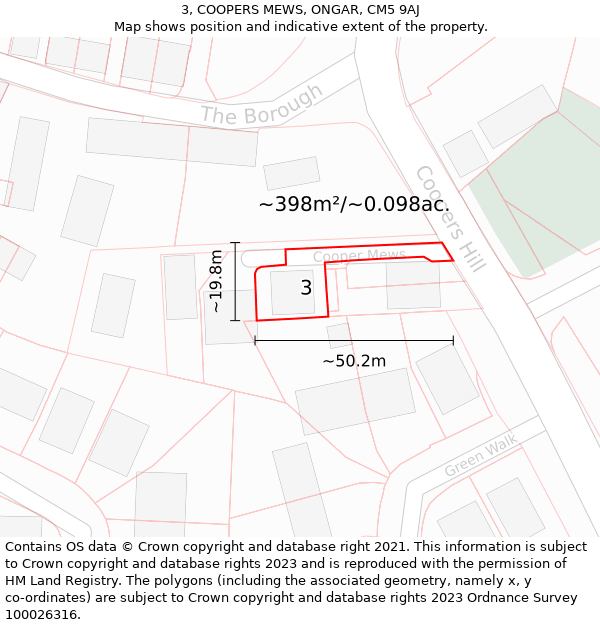 3, COOPERS MEWS, ONGAR, CM5 9AJ: Plot and title map