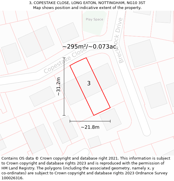 3, COPESTAKE CLOSE, LONG EATON, NOTTINGHAM, NG10 3ST: Plot and title map