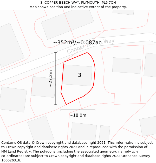 3, COPPER BEECH WAY, PLYMOUTH, PL6 7QH: Plot and title map