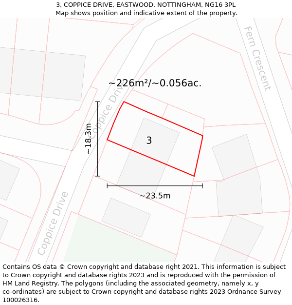 3, COPPICE DRIVE, EASTWOOD, NOTTINGHAM, NG16 3PL: Plot and title map