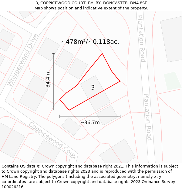 3, COPPICEWOOD COURT, BALBY, DONCASTER, DN4 8SF: Plot and title map