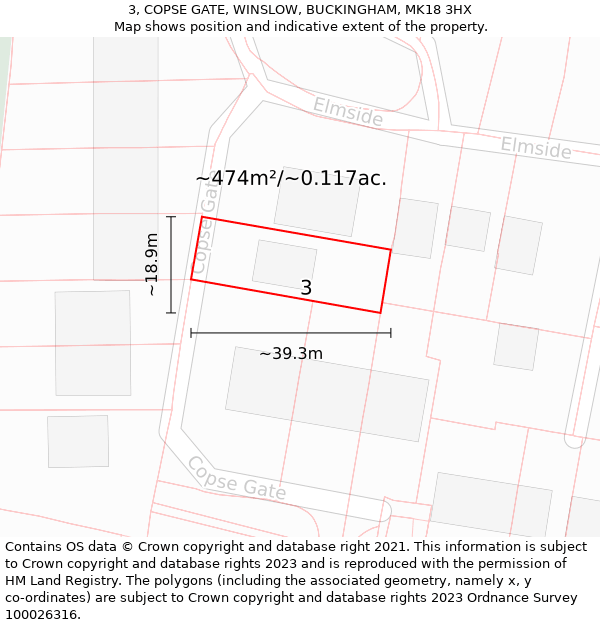 3, COPSE GATE, WINSLOW, BUCKINGHAM, MK18 3HX: Plot and title map