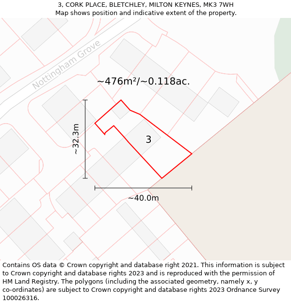 3, CORK PLACE, BLETCHLEY, MILTON KEYNES, MK3 7WH: Plot and title map