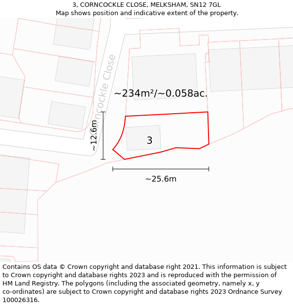 3, CORNCOCKLE CLOSE, MELKSHAM, SN12 7GL: Plot and title map