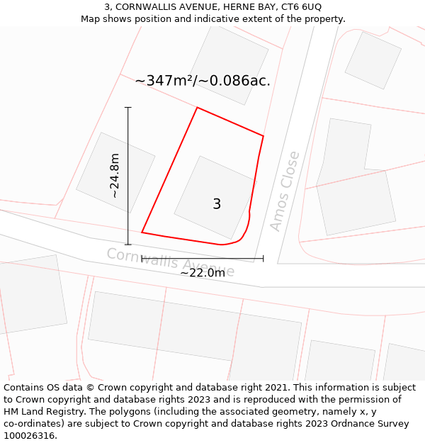 3, CORNWALLIS AVENUE, HERNE BAY, CT6 6UQ: Plot and title map