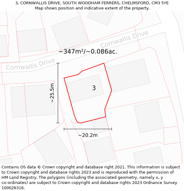 3, CORNWALLIS DRIVE, SOUTH WOODHAM FERRERS, CHELMSFORD, CM3 5YE: Plot and title map