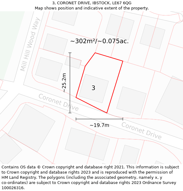 3, CORONET DRIVE, IBSTOCK, LE67 6QG: Plot and title map