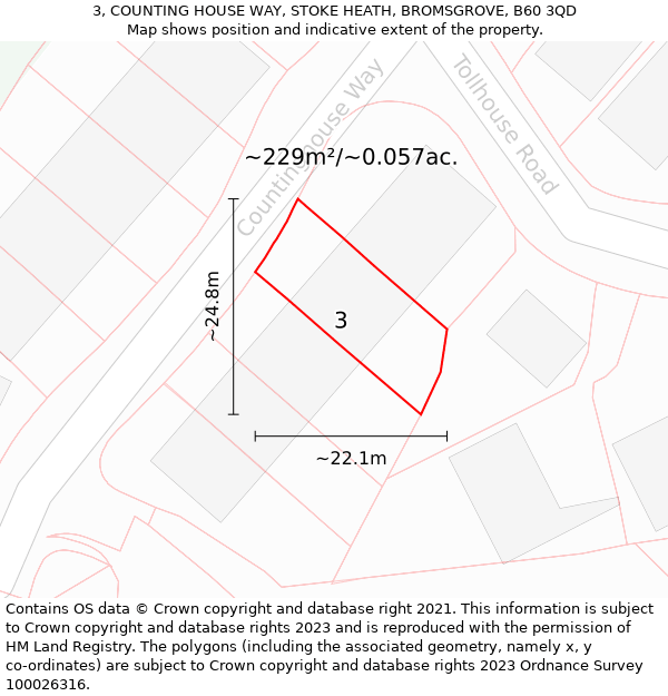 3, COUNTING HOUSE WAY, STOKE HEATH, BROMSGROVE, B60 3QD: Plot and title map